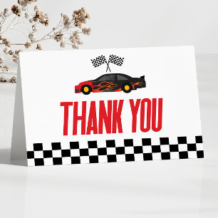 Black Red Flame Race Car Racecar Baby Shower Thank You Card