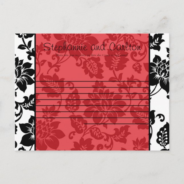 Black/Red Floral Damask Wedding Advice Card (Front)