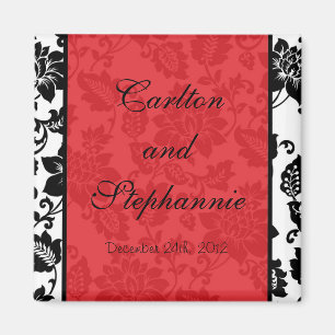 Black/Red Floral Damask Wedding Magnet