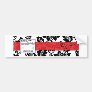 Black/Red Floral Damask Wedding Water Bottle Label