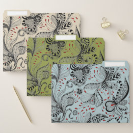 Black Red Floral File Folder