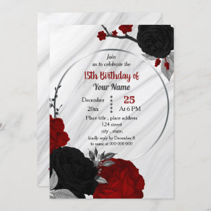 Black & red floral geometric birthday party invitation