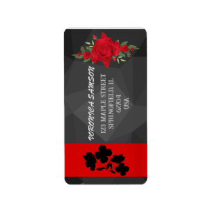 Black Red Floral Gradient Elegant Modern Chic Label