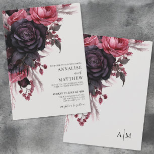 Black Red Floral Wedding Invitation