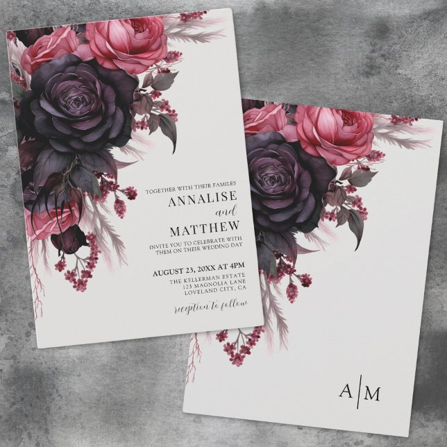 Black Red Floral Wedding Invitation (Black Red Floral Wedding Invitation)