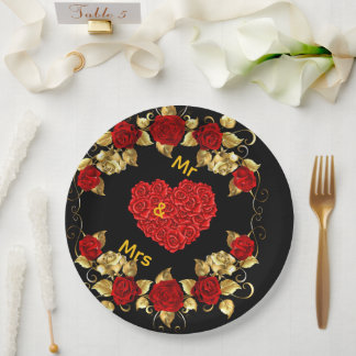 Black Red flower and gold plate