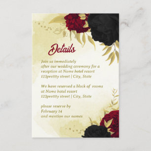 black red flowers gold leaves enclosure card
