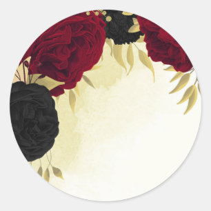 black red flowers gold leaves wedding classic round sticker