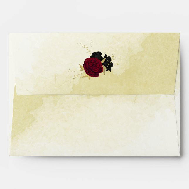 black red flowers gold leaves wedding envelope (Back (Top Flap))