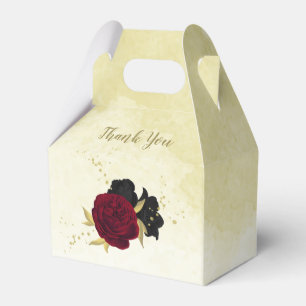 black red flowers gold leaves wedding favour box