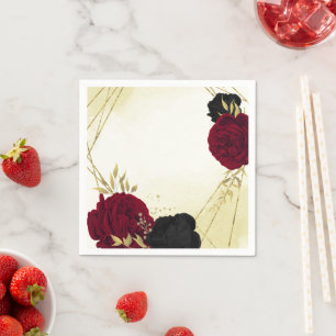 black red flowers gold leaves wedding napkin