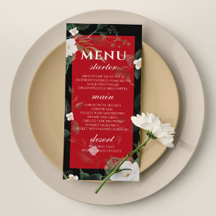 Black Red Flowers Wedding Menu