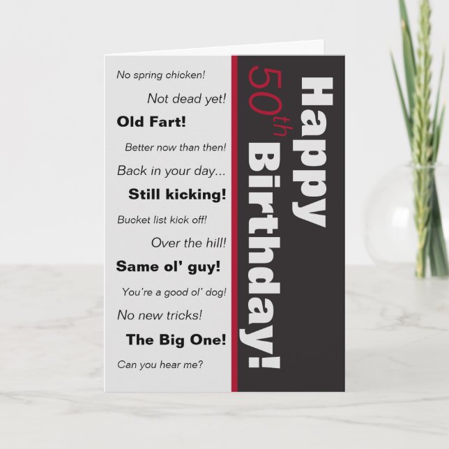 Black & Red Funny Old Age Jokes Birthday Card (Front)
