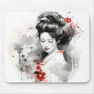 Black Red Geisha Mouse Pad