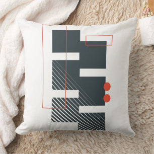  Black Red Geometric Abstract Cushion