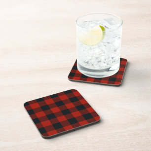 Black & Red Gingham Buffalo Chequered Plaid Coaster