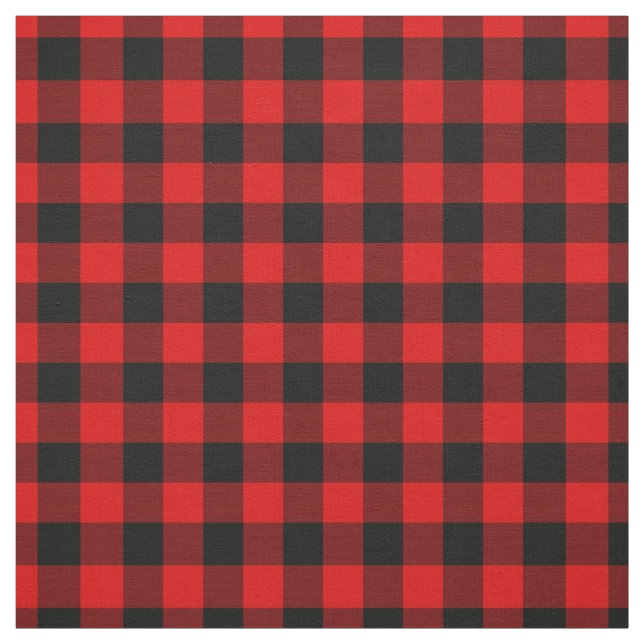 Black Red Gingham Checks Tartan Squares Pattern Fabric (Swatch)