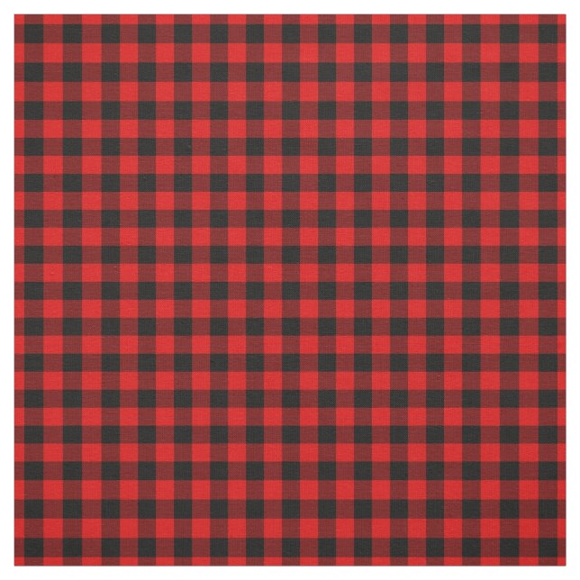Black Red Gingham Checks Tartan Squares Pattern Fabric (Swatch)