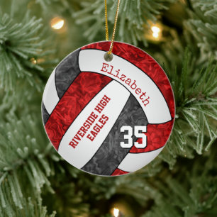 black red girly volleyball team colours ceramic ornament