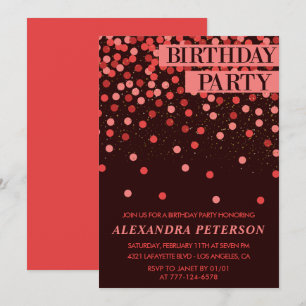 Black Red Glitter Confetti 46th birthday Invitation