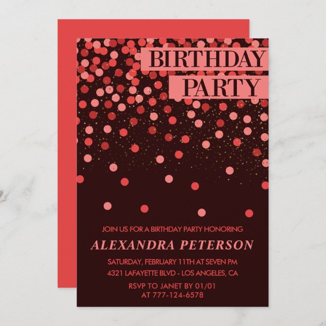 Black Red Glitter Confetti 79th birthday Invitation (Front/Back)