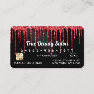 Black Red Glitter Drips Metallic Credit Business Card