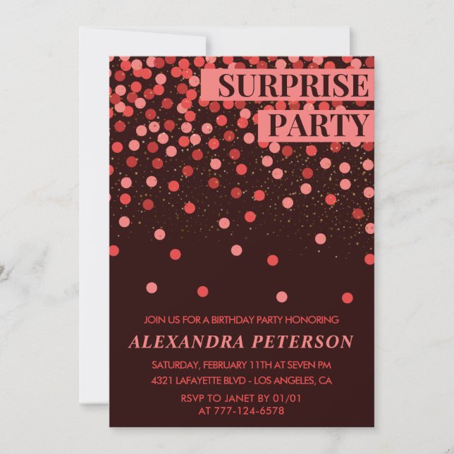 Black Red Glitter Surprise birthday 89th birthday Invitation (Front)