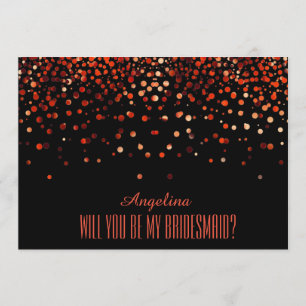 Black Red Glitter Will you be my bridesmaid? Invitation