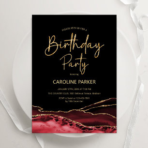 Black Red Gold Agate Birthday Any Age Invitation
