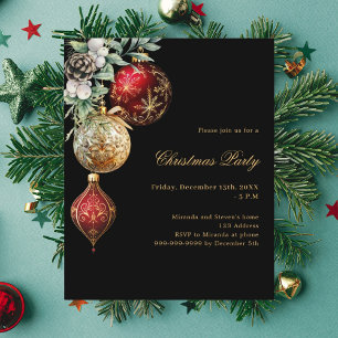 Black red gold baubles Christmas Party invitation
