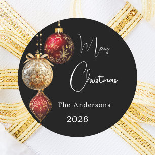 Black red gold baubles classic Christmas Classic Round Sticker
