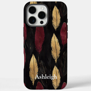 Black Red Gold Feathers   iPhone 16 Pro Max Case