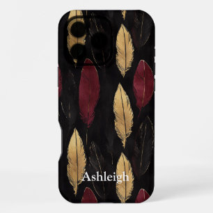Black Red Gold Feathers iPhone 16 Pro Max Case