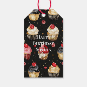 Black Red Gold Glam Cupcakes Birthday Gift Tags