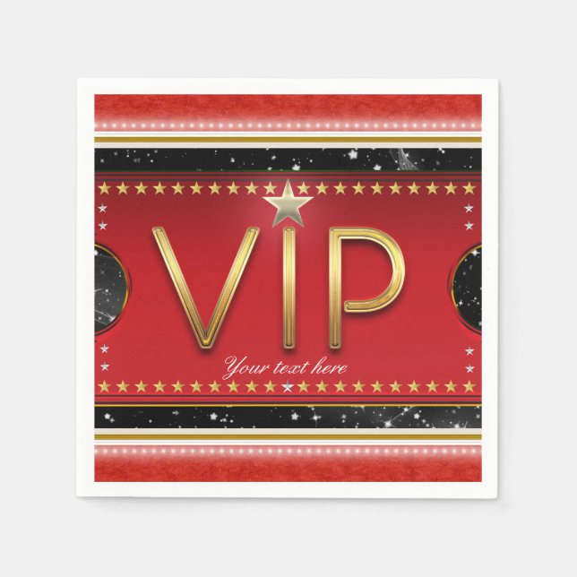 Black Red Gold Glam Stars VIP Ticket Custom Party Napkin (Front)