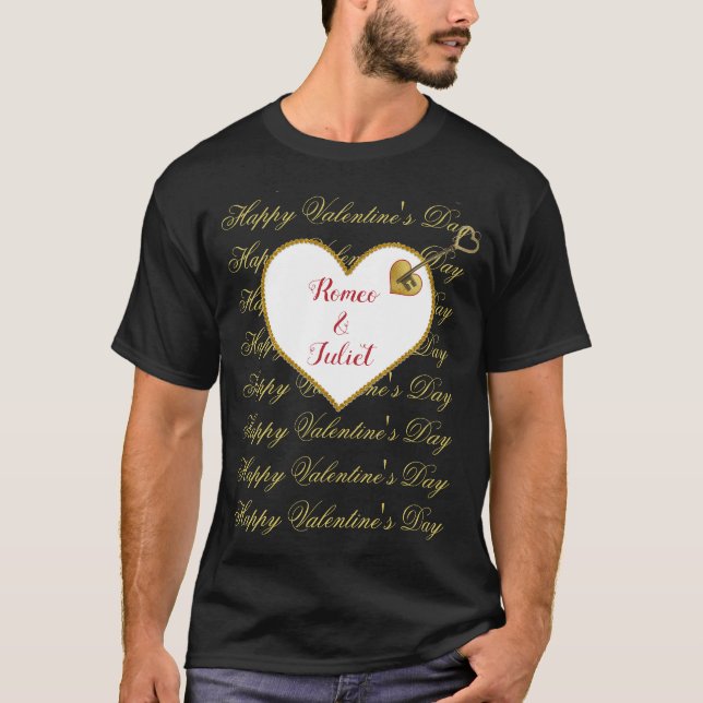 Black Red Gold Heart Modern Valentines Day Men T-Shirt (Front)
