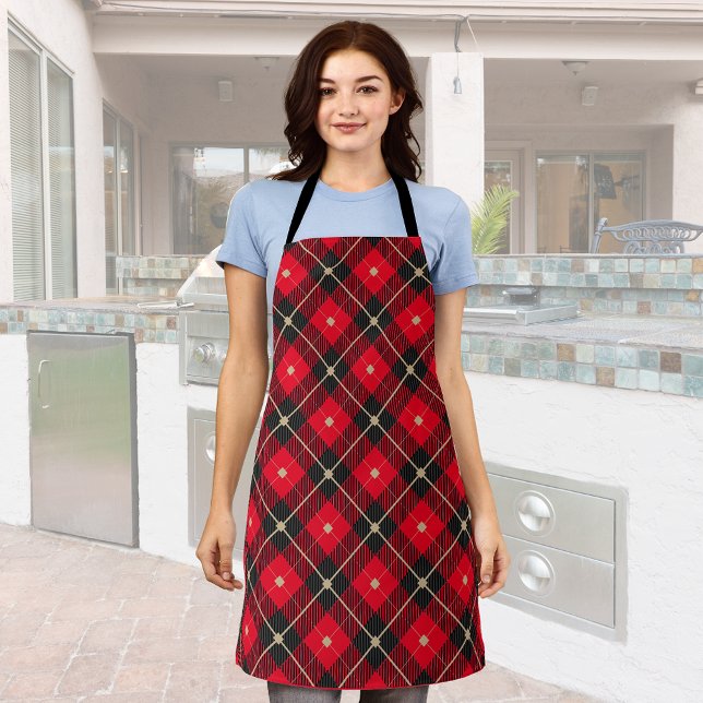 Black Red Gold Lumberjack Plaid Pattern  Apron (Creator Uploaded)