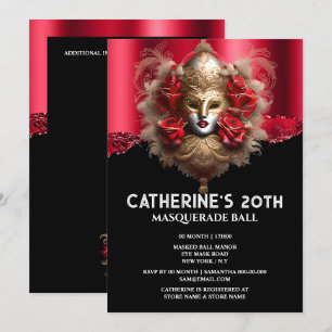 Black red gold masquerade birthday carnival mask  invitation