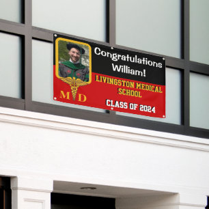 Black, Red & Gold Medical School Graduation Banner