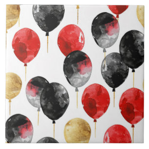 Black Red Gold Party Balloons Ceramic Tile