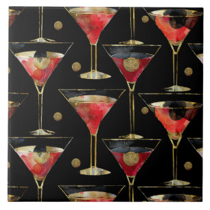 Black Red Gold Party Drinks Ceramic Tile