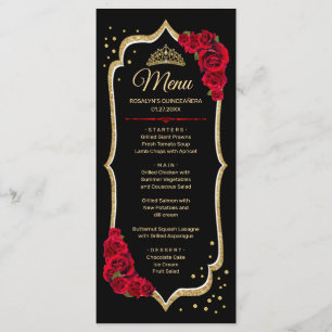 Black Red Gold Quinceanera Menu