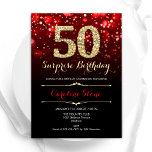 Black Red Gold Surprise 50th Birthday Invitation<br><div class="desc">Surprise 50th birthday party invitation. Elegant red black design with faux glitter gold. Features stylish diamonds, bokeh lights and script font. Men or women bday invite. Perfect for a stylish adult birthday party. Personalise with your own details. Message me if you need further customisation. Printed Zazzle invitations or instant download...</div>