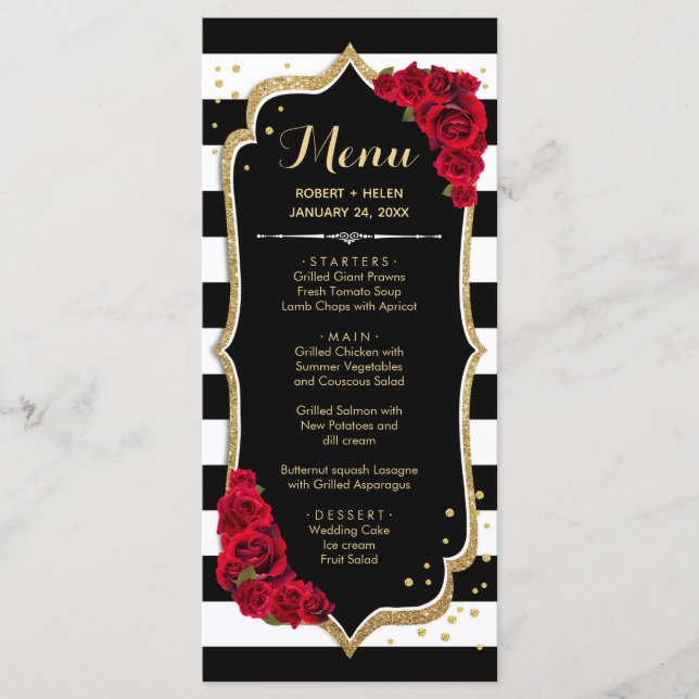 Black Red Gold White Menu Card (Front)