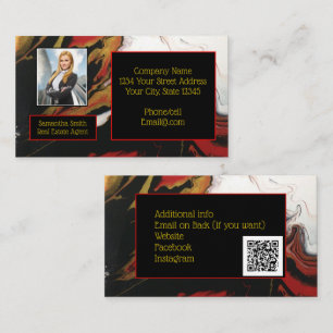 Black Red Gold with Photo with QR code Business Card