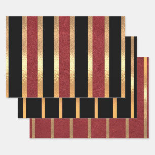 Black Red Golden Stripes Modern Wrapping Paper Sheet