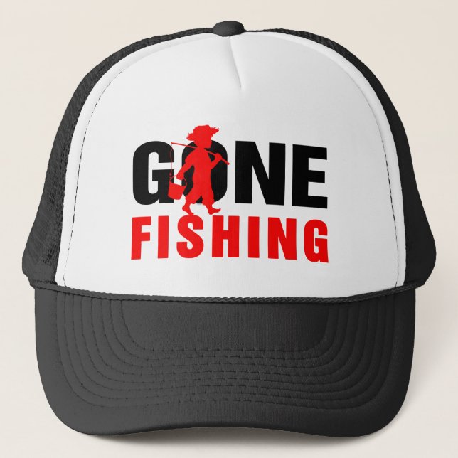 Black & Red-Gone Fishing Trucker Hat (Front)