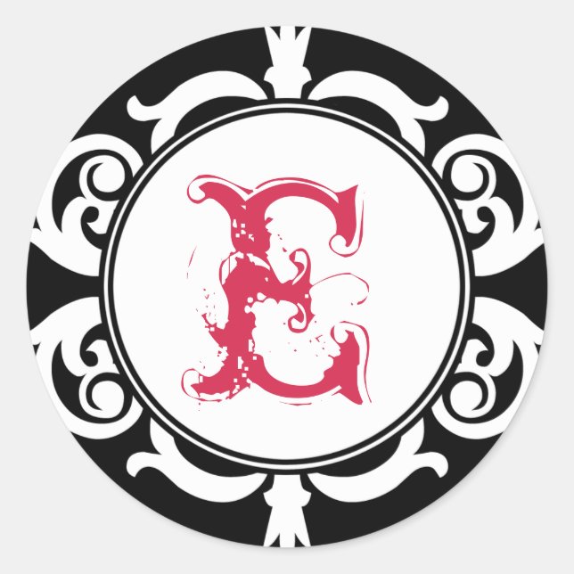 Black red goth punk monogram initial wedding favou classic round sticker (Front)