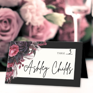 Black Red Gothic Floral Wedding Place Card