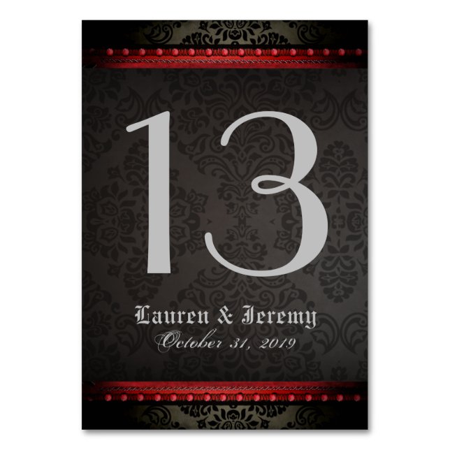 Black & Red Gothic Matching Wedding Table Cards (Front)